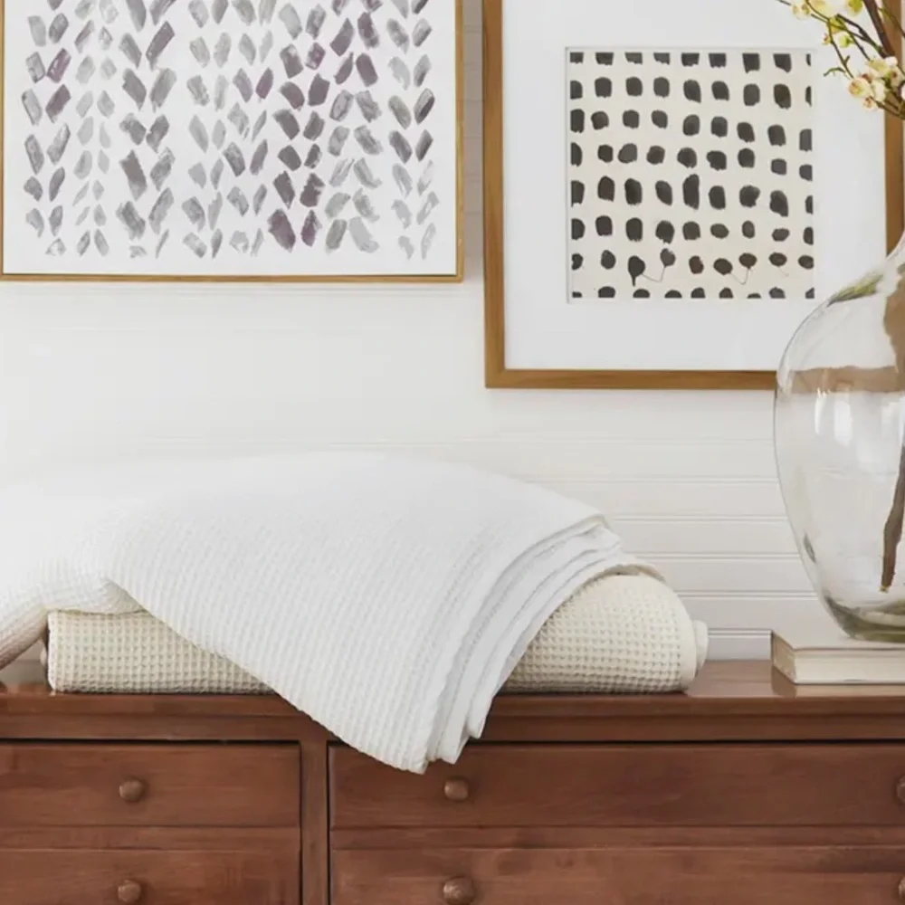 BOLL & BRANCH Waffle Organic Cotton Blanket White Waffle size Full/ Queen